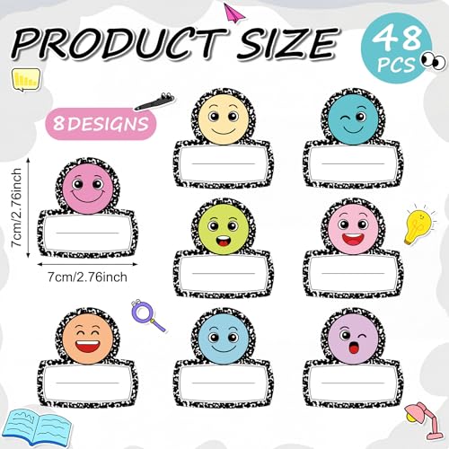 Resurhang 48 Pcs Composition Smile Magnetic Name Tags for Classroom - style: Composition Smile
