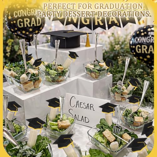 Glenmal 48 Sets 4ml Graduation Cupcakes Pipettes, Plastic Pipettes Dropper for Cupcakes with Grad Caps Disposable Mini Flavor Liquor Infuser Squeeze Dropper for Cupcake Ice Cream Grad Decoration - style: Graduation