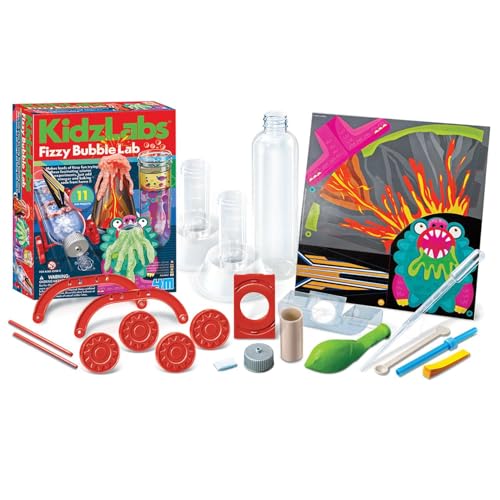 4M Fizzy Bubble Colour Lab – 28 Science Experiments Kit for Kids Ages 8-12, STEM Chemistry Set with Baking Soda & Vinegar Reactions, Educational Volcano, Rocket Racer, & Color Mixing Activities
