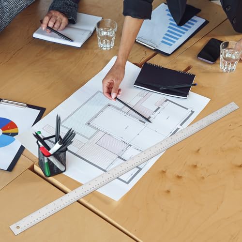 2 Pieces 36 Inch Metal Yard Stick Non-slip Ruler with Cork Backing Stainless Steel Metal Ruler Large Edge Rulers Yard Stick with Inch and Centimeters Drafting Office Tool Prevent Ink Leakage