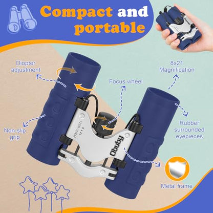 Real Binoculars for Kids Gifts for 3-12 Years Boys Girls 8x21 High-Resolution Optics Compact Toy Binocular for Bird Watching,Travel, Camping - color: Navy Blue
