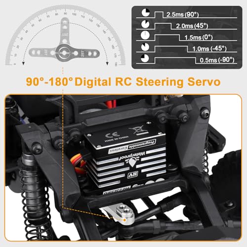HobbyPark Waterproof RC Servo High Torque Coreless Motor Metal Gear Digital Servo Aluminum Case Parts for 1/8 1/10 RC Crawler RC Truck RC Car Buggy Basher Bashing Control Angle 180° (35kg Torque)