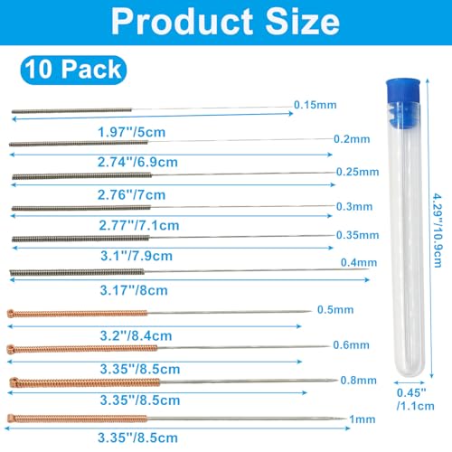 10 Pieces 3D Printer Nozzle Cleaning Kit, Stainless Steel Needles Cleaner Nozzle Cleaner, 0.15/0.2/0.25/0.3/0.35/0.4/0.5/0.6/0.8/1.0mm Clog Removal Tool Kit for 3D Printers