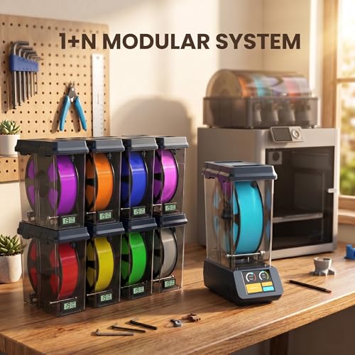 D1 3D Printer Filament Dryer Box, Modular 1+N Filament Storage, 150W PTC Heater Up to 90°C, Active Dehumidification Dehydrator with 2.8" Touchscreen, Compatible with PLA PETG ABS TPU PC PA - size: D1 (Dock + Storage Box)