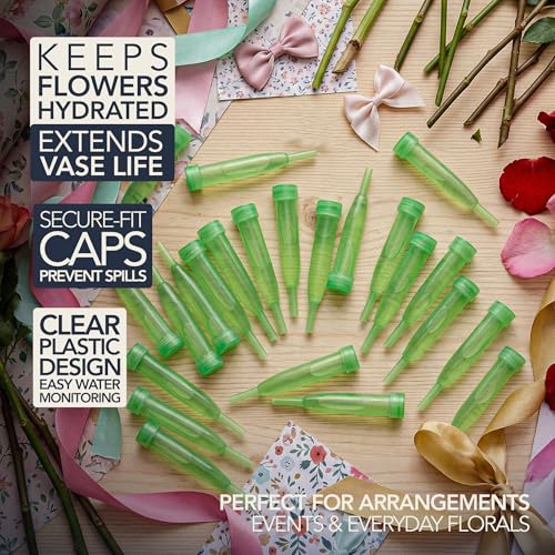 Royal Imports Floral Water Tubes with Caps – 4" Green Flower Vials 100 Pack - color: 4" Green-extendable 100 Pack