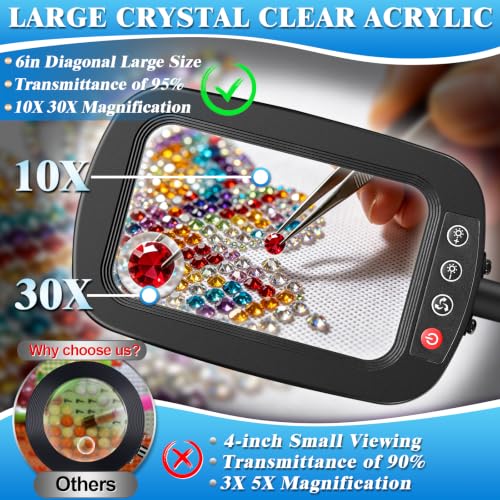 10X 30X Large Magnifying Glass with Light and Stand