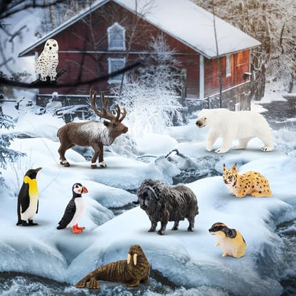 Toymany 14PCS Mini Arctic Animals Figurines Set, Polar Animals Toys with Polar Bear, Caribou, Penguin, Walrus, Wolf Figurines Cake Toppers Birthday Easter Gifts for Preschool Kids - color: Arctic