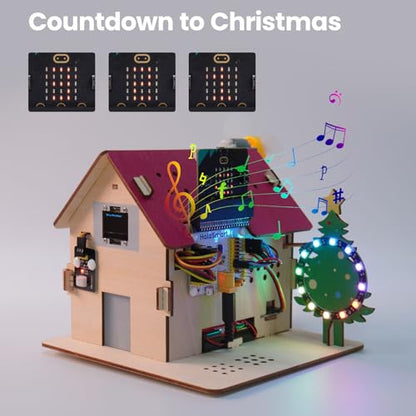 Microbit Smart Home Kit for Microbit V1 and V2,Electronics DIY Home Automation Coding Kit,STEM Educational Set for Student (Without Micro:bit and AAA Battery),Red