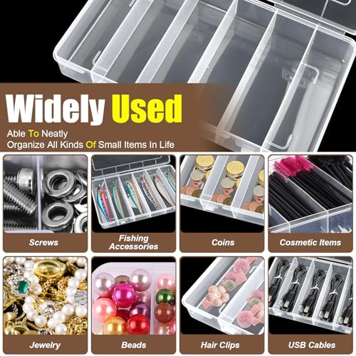 4 pcs 6 Grids Tackle Box Organizer, Clear Plastic Fishing Tackle Storage Box, Visible Bead Storage Containers, Utility Organizer Container Case for Crafts Beads Earrings Screws Nail Pins