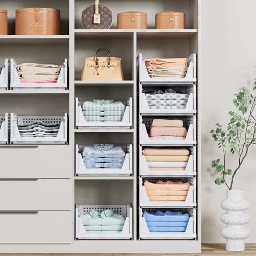 caktraie 5 Pack Stackable Closet Storage Basket - Stackable Storage Bins - size: 5 Pack White