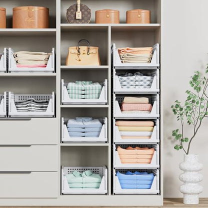 caktraie 5 Pack Stackable Closet Storage Basket - Stackable Storage Bins - size: 5 Pack White