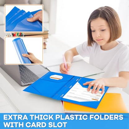 Henoyso 36 Pcs Plastic Folder with Clear Front Pocket, Blue - color: Blue