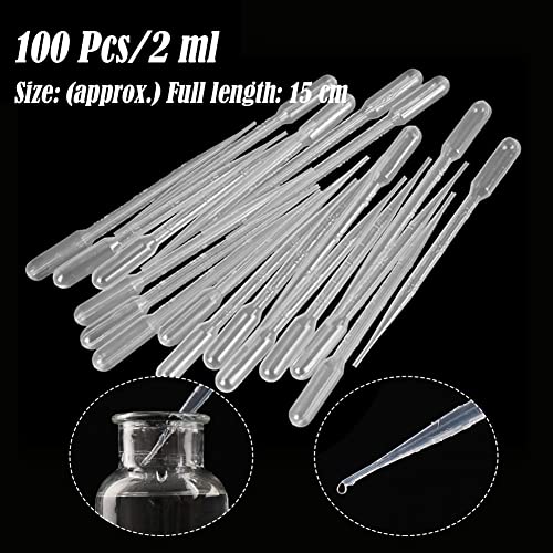 AKOAK 100 Pcs 2ML Plastic Transfer Pipette, Disposable Essential Oil Pipette, Scale Calibrated Dropper for Lip Gloss, Essential Oils, Science Experiments, DIY Art, Makeup Tools