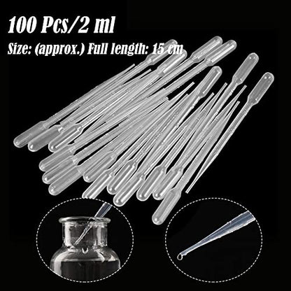 AKOAK 100 Pcs 2ML Plastic Transfer Pipette, Disposable Essential Oil Pipette, Scale Calibrated Dropper for Lip Gloss, Essential Oils, Science Experiments, DIY Art, Makeup Tools