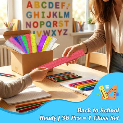 36 Pack Clear Plastic Rulers 12 Inch, Rulers Bulk for Classroom - color: Multicolor