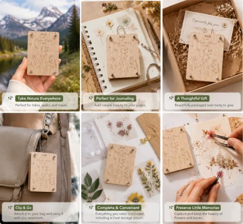 Suziko Pocket Flower Press Kit, Portable Mini Wooden Flower Press with10 Layers Drying Boards & Papers