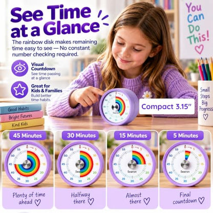 Magnetic Visual Timer for Classroom, 60-Minute Rainbow Dial, Purple - color: Purple
