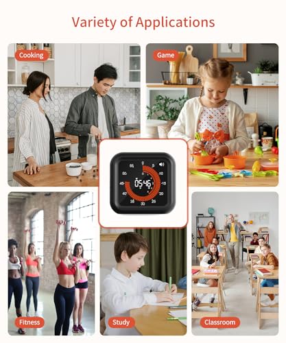 Digital Magnetic Visual Kitchen Timer, Up to 11H 59M Countdown & Count Up - color: Black