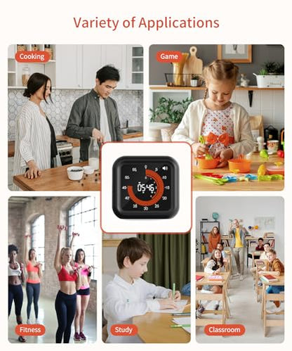 Digital Magnetic Visual Kitchen Timer, Up to 11H 59M Countdown & Count Up - color: Black