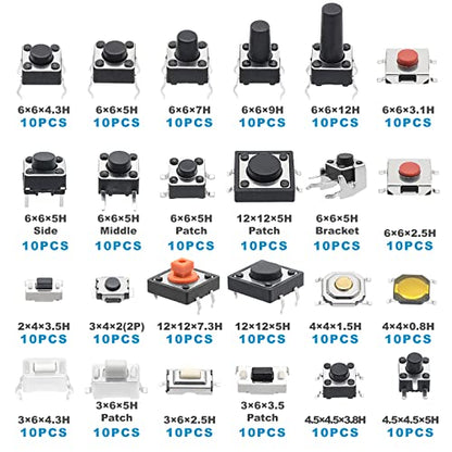 240 Pcs 24 Value Micro Momentary Tactile Switch Assortment Kit - style: 240 Pcs 24 Value