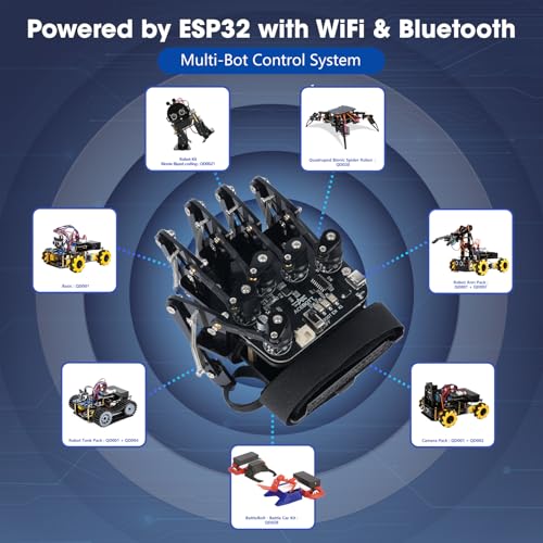 ESP32 Motion-Sensing Glove Supports Arduino, ACECode & Python，DIY Robotic Mechanical Hand STEM Toy Starter Kit Five Fingers Arm for Robot Kit Control, Science/Coding/Programming Set