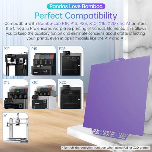 BIQU CryoGrip Pro Glacier Purple Compatible with Bambu-Lab P1S/P1P/P2S/X2D/X1C/X1E/A1 3D Printers 257x257MM Panda Build Plate Double Sided Upgrade Removable Surface Platform - color: Glacier-Purple, size: P1/P2/X1/A1/X2D