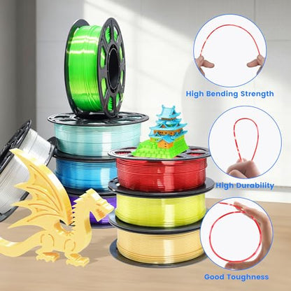 MIKA3D 1.75mm 3D Printer Silk Shiny PLA Filament 8 Spools Bundle, Silk Luster Red Orange Yellow Green Cyan Blue Purple White 8 Most Popular Shining Colors, 0.25kg/Spool, Total 2kg - color: 8 Spools - Silk Red/Orange/Yellow/Green/Cyan/Blue/Purple/White