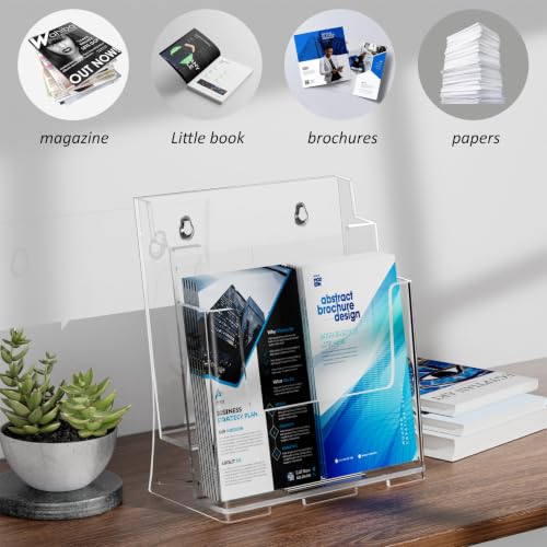 FUCDTEFC 2 Pack Acrylic Brochure Holder 8.5x11 & 4 x9 Inches, Clear 2 Tier Literature Magazine Stand Brochure Display Stand w Removable Divider Universal, Flyer Holder for Wall Mount or Countertop - size: 2 Pack 2-Tier Brochure Holder