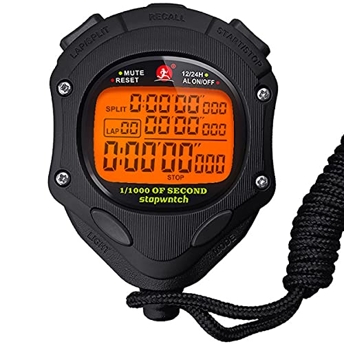 Digital Stopwatch Timer with Back Light Stop Watch 0.001second Timing|100 Lap Memory,Large dispaly Alarm Clock for Coach Sports Swimming Running Marathon Competition(100LAP(Back Light)) - color: 100 Lap-backlight-black