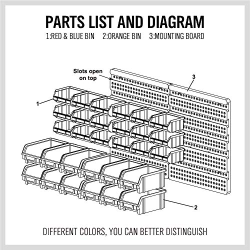 SEDY 30-Bin Wall-Mounted Storage Rack System - Heavy-Duty Garage Tool Organizer for Screws, Nuts, Bolts, Nails, Beads, and Small Hardware Parts - Easy Installation and Customizable