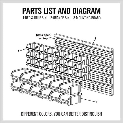 SEDY 30-Bin Wall-Mounted Storage Rack System - Heavy-Duty Garage Tool Organizer for Screws, Nuts, Bolts, Nails, Beads, and Small Hardware Parts - Easy Installation and Customizable