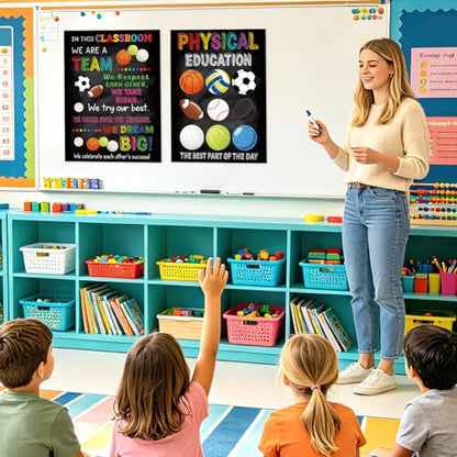 COCHIE Physical Education Sports Posters Set for Classroom Decorations, Back to School Gym Class Rules Poster Wall Decor for Primary Elementary Middle High School Teacher Must Haves - 14 4/5"x11" - style: Ball Sports