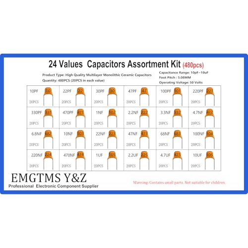 24 Values 480pcs Multilayer Monolithic Ceramic Capacitor Assortment Kit