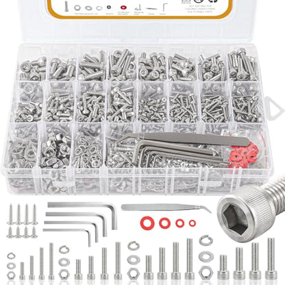 M2 M3 M4 M5 Nuts and Bolts, 304 Stainless Steel Metric Bolt Assortment (Lock & Flat Washers),Metric Screw Assortment, Socket Head Cap Screws, Metric Bolts and Nuts Assortment Kit, 1415pcs - size: M2M3M4M5, style: socket head cap