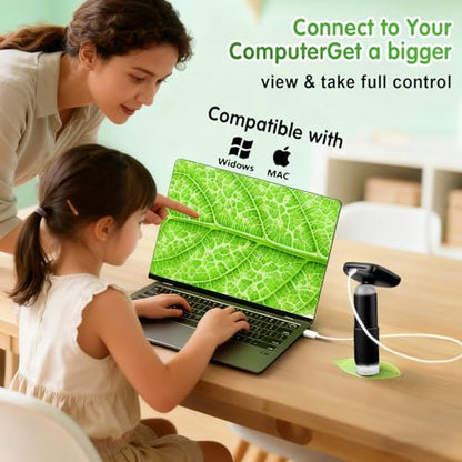 Microscope for Kids with 32GB Card, Adjustable 2.4inch IPS LCD Screen 5 Slides 1000X 1080P Digital Handheld Kids Microscope, Mini Portable Pocket Miniscope Science Toys Gifts for Boys Girls Aged 3-12 - color: Black
