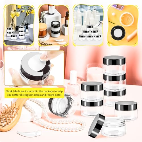 16 Pack 2oz Plastic Jars Containers, 60ml Travel Size Container Jars with Lids, 60g Small Travel Cosmetic Container Jar for Toiletries Cream Makeup Cosmetic Sample Slime Lip Salves Balm Lotion - color: Black, size: 2oz