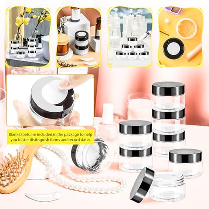16 Pack 2oz Plastic Jars Containers, 60ml Travel Size Container Jars with Lids, 60g Small Travel Cosmetic Container Jar for Toiletries Cream Makeup Cosmetic Sample Slime Lip Salves Balm Lotion - color: Black, size: 2oz