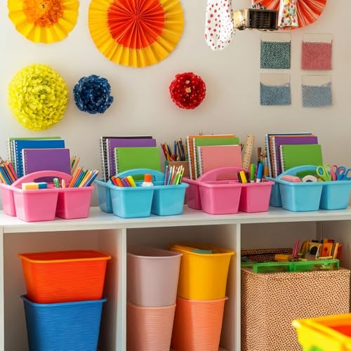 AceOrbit 4 Pack Classroom Caddy with Handle Plastic Storage Caddy Organizer