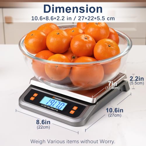 Atogou 66lb Food Scale, Commercial Kitchen Scale Plug-in Usable with Full View LCD Display, Stainless Steel, for Baking, Bread, Cooking, Meat, Vegetables, Farm, Industry LC200 Grey - size: Grey 66 lb (30 kg)