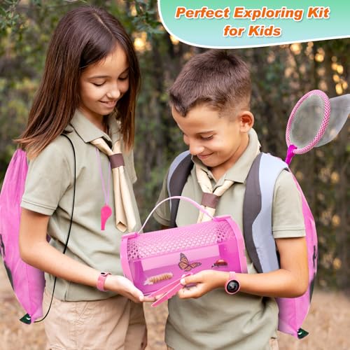 Bug Catcher Kit & Outdoor Explorer Kit for Kids, 10 Pcs Bug Catching Kit - color: Pink