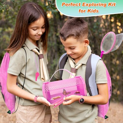 Bug Catcher Kit & Outdoor Explorer Kit for Kids, 10 Pcs Bug Catching Kit - color: Pink