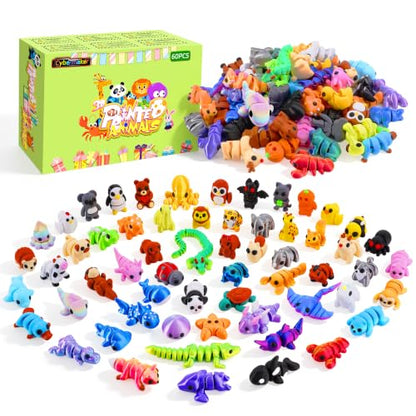60PCS Mini 3D Printed Animals, Articulated Fidget Toys for Kids - style: 60P Mini Forest Animals