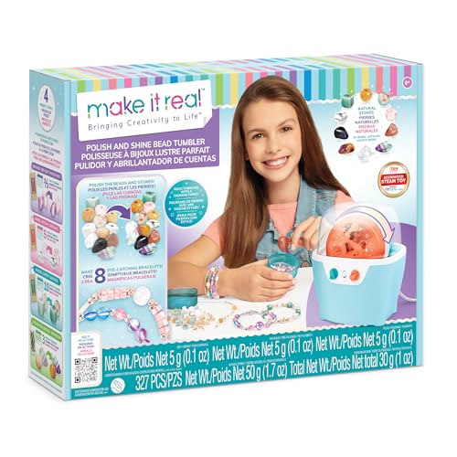 Make It Real: Rock Tumbler & Polish-Shine Bead Tumbler – 327pc Jewelry Craft Kit, Natural Stone Polishing Machine, Create 8 Bead Bracelets, Tweens-Girls-Kids 8+