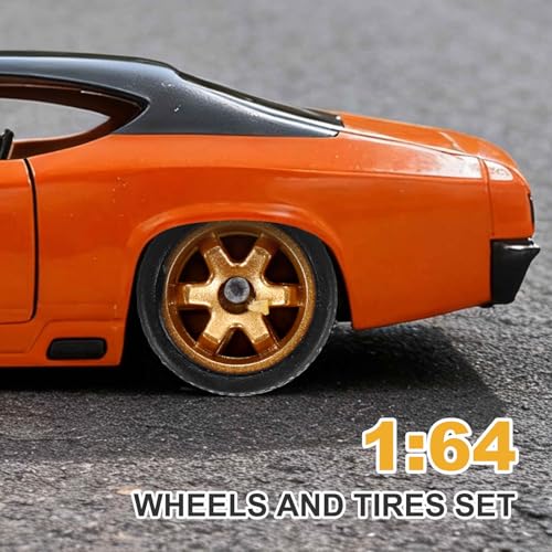 MECCANIXITY 4 Set 1/64 Wheels and Tires Set, Real Riders Rims Includes Axles for RC Diecast Car DIY Model, Gold Rims - color: Gold Rims