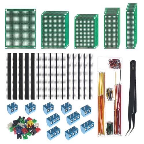319pcs Double Sided PCB Board Kit with 5 Sizes-for DIY Soldering,Electronic Project,Circuit Boards,Compatible with Arduino Kits-140pcs Jumper Wires-Tweezer-40Pin 2.54mm Male & Female Header Connectors - color: Double-Sided-PCB-Board-Kit-319pcs