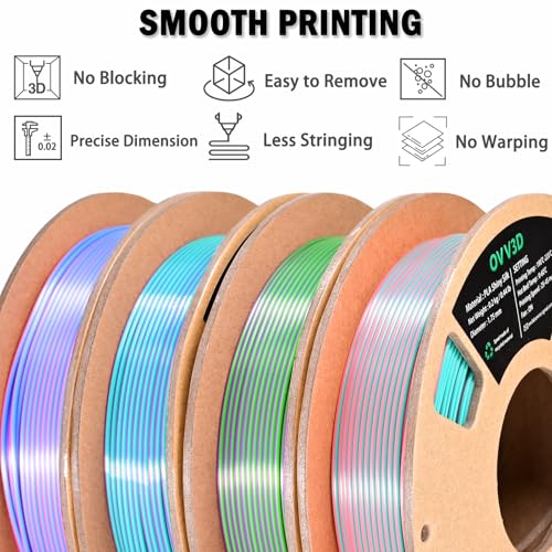 OVV3D PLA 3D Printer Filament Bundle, Dual Color Filament Silk PLA 1.75 - color: Blue Pink Purple Green