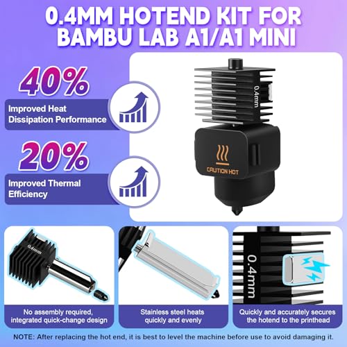 3 Pack Hotend Kit for Bambu Lab A1/A1 Mini, 3D Printer Hot End Upgrade Hardened Steel Nozzle 0.2/0.4/0.6mm Replacement with 6PCS Silicone Cover Sock Cleaning Kit Hotend for Bambu Lab A1/A1 Mini - style: A1 Hotend Kit4