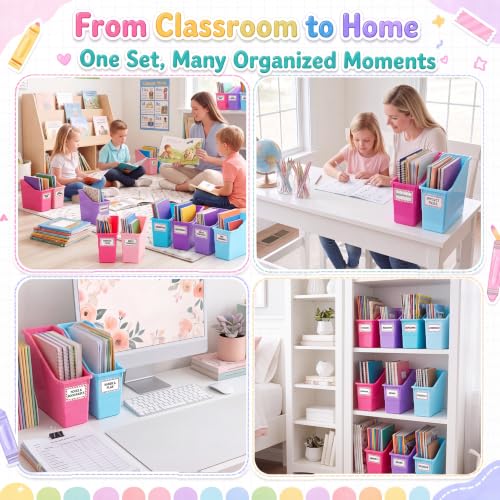 Blosssound Book Bins for Classroom Library, 6 Set, Purple Pastel - color: Purple Pastel