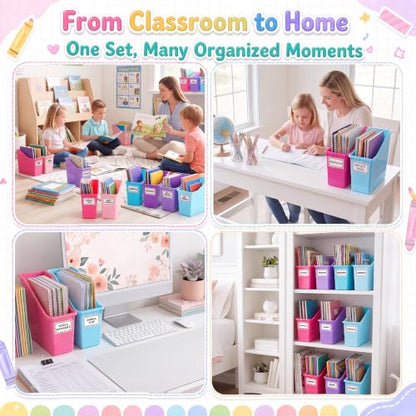 Blosssound Book Bins for Classroom Library, 6 Set, Purple Pastel - color: Purple Pastel