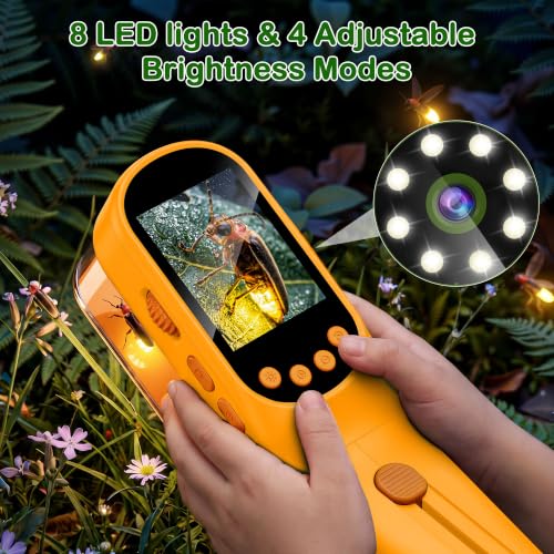 CIMELR Bug Catcher for Kids 500X Microscope, 2.4" Screen STEM Toy Gift - color: Yellow